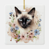 Siamkatze und Blume Wasserfarbe Keramikornament (Rückseite)