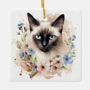 Siamkatze und Blume Wasserfarbe Keramikornament