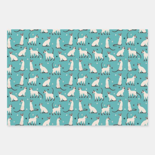 Siamkatze und Paws Aquamarin Lila Geschenkpapier Set (Vorderseite)