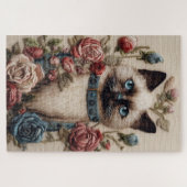 Siamkatze und Rose Stickereien Puzzle (Horizontal)