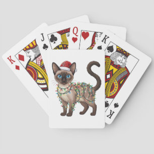 Siamkatze Weihnachtsmann Hut Weihnachtsbeleuchtung Spielkarten