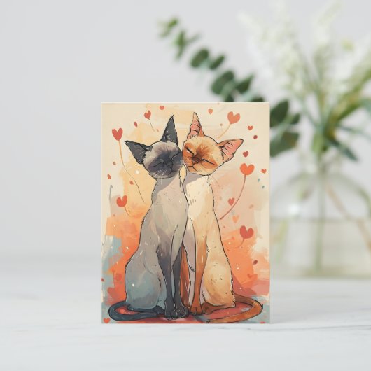 Siamkatzen Valentinstag Postkarte (Stehend Vorderseite)