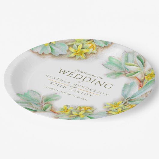 Sibbaldia procumbens Wildblume Aquarell Hochzeit Pappteller (Schrägansicht)