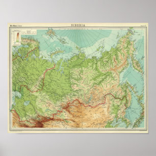 Siberia map with shipping routes poster