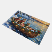 Siberian Cat Christmas Boat Holiday Fußmatte (Schrägansicht)