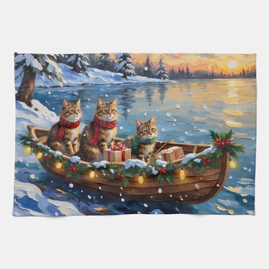 Siberian Cat Christmas Boat Holiday Geschirrtuch (Horizontal)