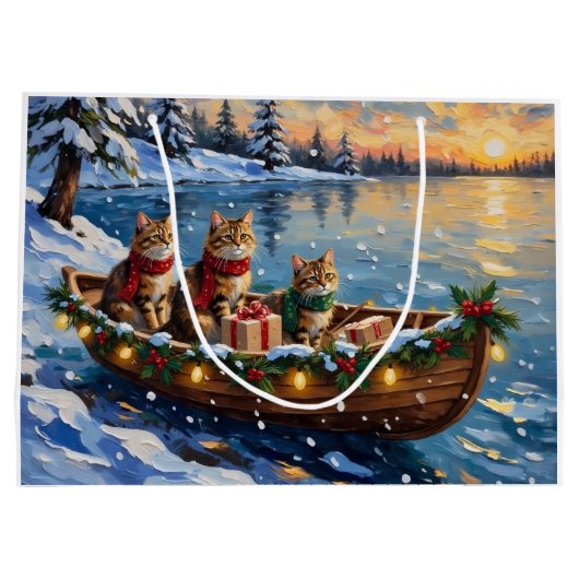 Siberian Cat Christmas Boat Holiday Große Geschenktüte (Rückseite)