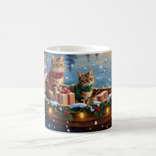 Siberian Cat Christmas Boat Holiday Kaffeetasse (Mittel)