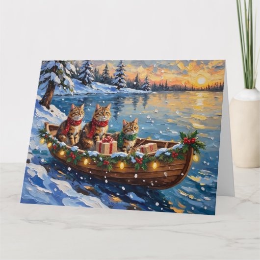 Siberian Cat Christmas Boat Holiday Karte (Vorderseite)