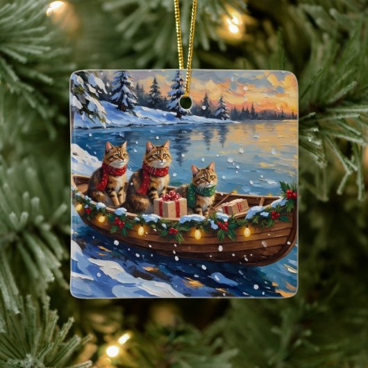 Siberian Cat Christmas Boat Holiday Keramikornament (Baum)