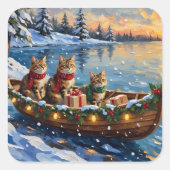 Siberian Cat Christmas Boat Holiday Quadratischer Aufkleber (Vorderseite)