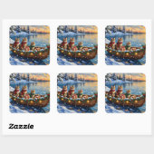 Siberian Cat Christmas Boat Holiday Quadratischer Aufkleber (Blatt)