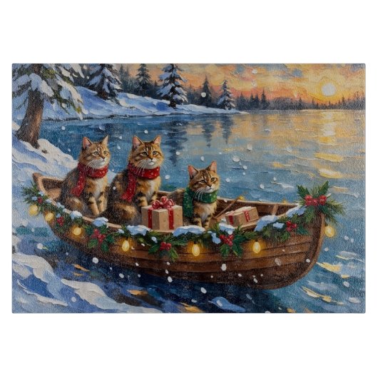 Siberian Cat Christmas Boat Holiday Schneidebrett (Vorderseite)