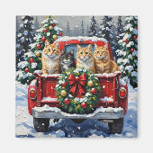 Siberian Cat Christmas Red Truck Holiday Magnet (Vorne)