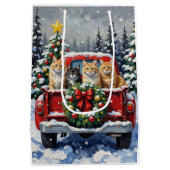 Siberian Cat Christmas Red Truck Holiday Mittlere Geschenktüte (Rückseite)