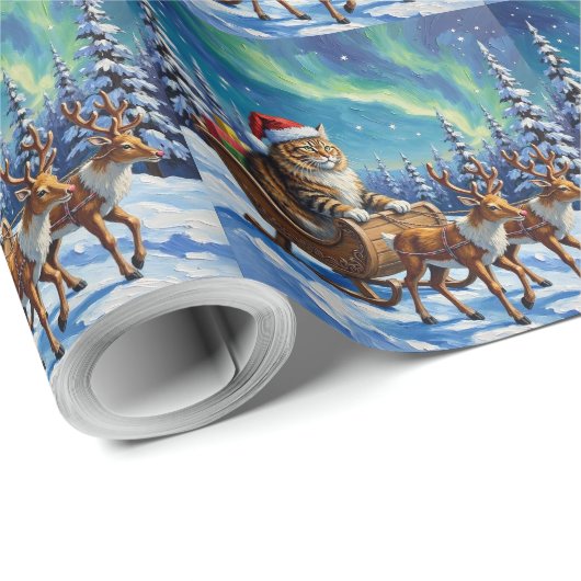 Siberian Cat Christmas Taiga Sleigh Ride Geschenkpapier (Rolleneckpunkt)