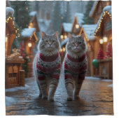 Siberian Cats Christmas Snow Holiday Duschvorhang (Vorderseite)