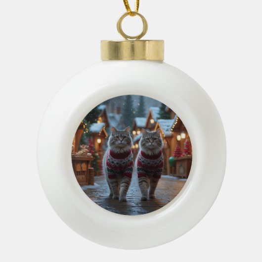 Siberian Cats Christmas Snow Holiday Keramik Kugel-Ornament (Vorderseite)