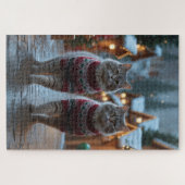 Siberian Cats Christmas Snow Holiday Puzzle (Horizontal)