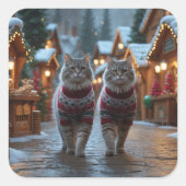 Siberian Cats Christmas Snow Holiday  Quadratischer Aufkleber (Vorderseite)
