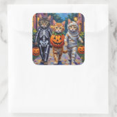 Siberian Cats Trick-or-Treating Halloween Costumes Quadratischer Aufkleber (Tasche)