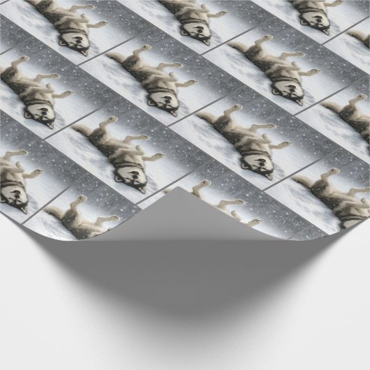 Siberian Huskey Creating a Snow Angel Geschenkpapier (Ecke)