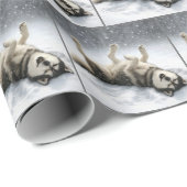 Siberian Huskey Creating a Snow Angel Geschenkpapier (Rolleneckpunkt)