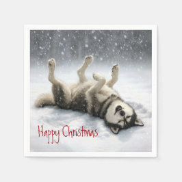 Siberian Huskey Creating a Snow Angel Serviette