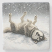 Siberian Huskey Creating a Snow Angel Steinuntersetzer (Vorderseite)