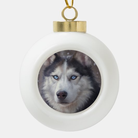 Siberian Husky Animal Keramik Kugel-Ornament (Vorderseite)