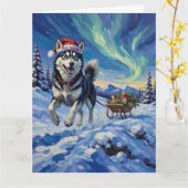 Siberian Husky Arctic Sled Run Christmas Hat Karte (Gelbe Blume)