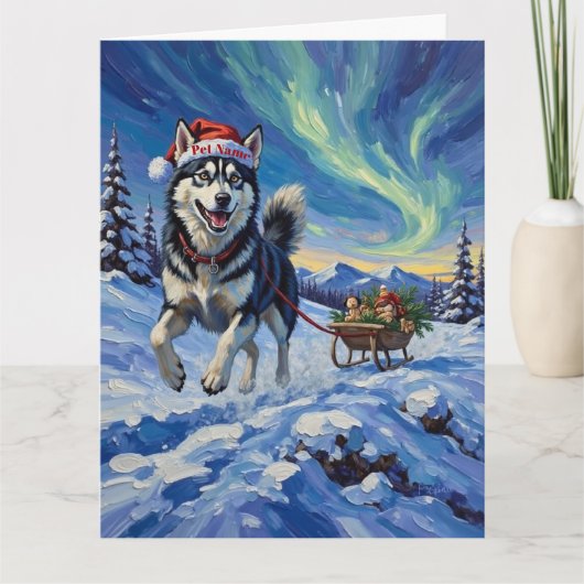 Siberian Husky Arctic Sled Run Christmas Hat Karte (Vorderseite)