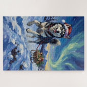 Siberian Husky Arctic Sled Run Christmas Hat Puzzle (Horizontal)