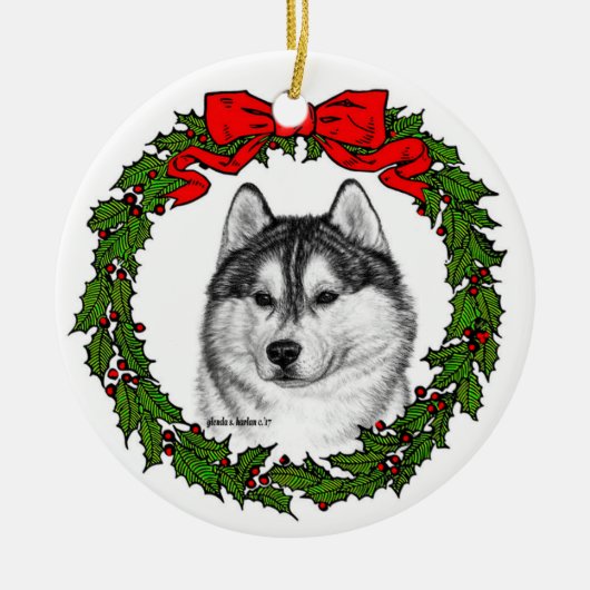 Siberian Husky Art von Glenda S. Harlan Keramik Ornament (Vorne)