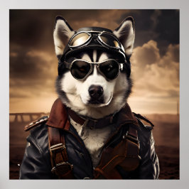 Siberian Husky Aviator WWI Vintag Portrait Poster