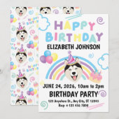 Siberian Husky Birthday Invitation in White Einladung (Vorne/Hinten)