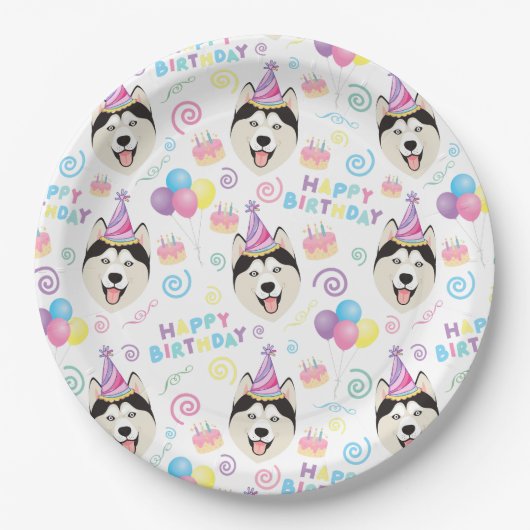 Siberian Husky Birthday Party Paper Plates White Pappteller (Vorderseite)