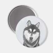 Siberian Husky (Black and White) Painting Dog Art Magnet (Vorderseite/Rückseite)