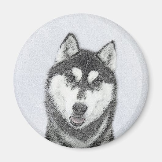 Siberian Husky (Black and White) Painting Dog Art Magnet (Vorne)