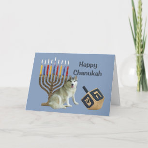 Siberian Husky Chanukah Card Menorah Dreidel Feiertagskarte
