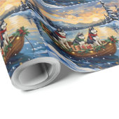 Siberian Husky Christmas Boat Holiday Geschenkpapier (Rolleneckpunkt)
