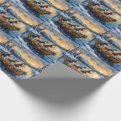 Siberian Husky Christmas Boat Holiday Geschenkpapier (Ecke)