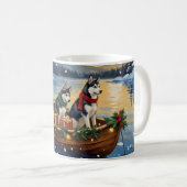 Siberian Husky Christmas Boat Holiday Kaffeetasse (VorderseiteRechts)