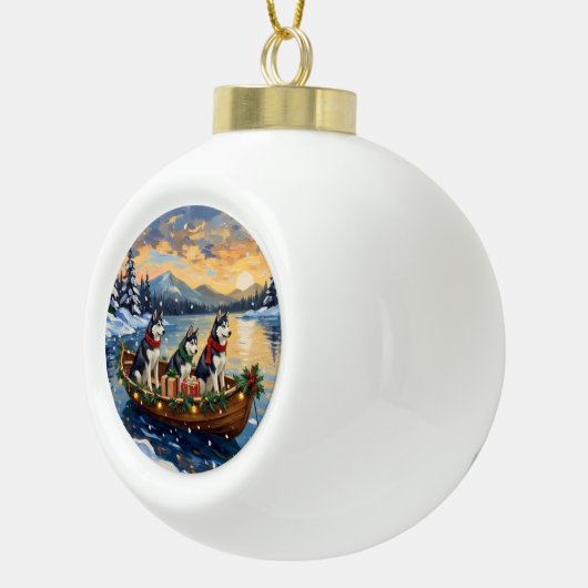 Siberian Husky Christmas Boat Holiday Keramik Kugel-Ornament (Rechts)