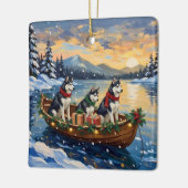 Siberian Husky Christmas Boat Holiday Keramikornament (Links)