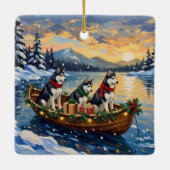Siberian Husky Christmas Boat Holiday Keramikornament (Rückseite)