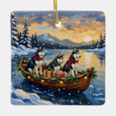 Siberian Husky Christmas Boat Holiday Keramikornament (Vorderseite)
