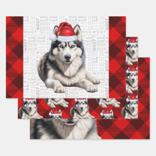 Siberian Husky Christmas Dog Red Buffalo Kariert Geschenkpapier Set