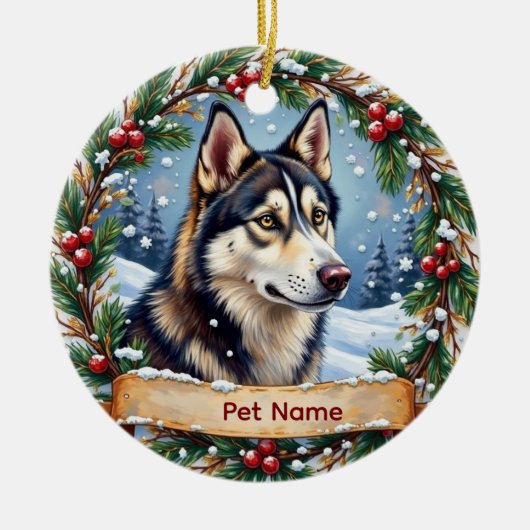 Siberian Husky Christmas Keramik Ornament (Vorne)