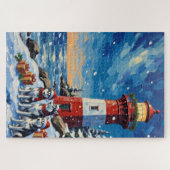 Siberian Husky Christmas Lighthouse Holiday Puzzle (Horizontal)